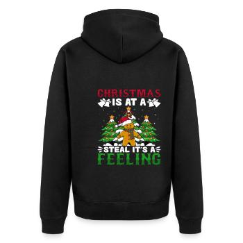 Christmas Is At A Steal It's A Feeling Gingerbread - Unisex Premium Bio Zip Hoodie - Schwarz - Hinten - Nico (187cm)