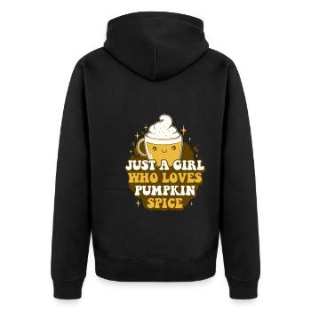 Girl Who Loves Pumpkin Spice Funny Pumpkin - Unisex Premium Bio Zip Hoodie - Schwarz - Hinten - Nico (187cm)