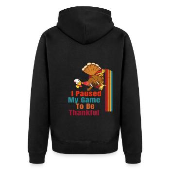 J’ai mis mon jeu en pause pour être reconnaissant - Veste à capuche bio Premium Unisexe - noir - Dos - Nico (187cm)