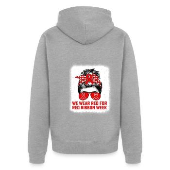 Nous portons du rouge pour l’enseignant de sensibilisation à la Semaine du ruban rouge - Veste à capuche bio Premium Unisexe - gris chiné - Dos - Nico (187cm)