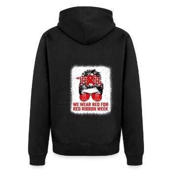 We Wear Red For Red Ribbon Week Awareness Teacher - Unisex Premium Bio Zip Hoodie - Schwarz - Hinten - Nico (187cm)