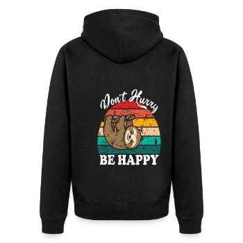 Don't Hurry Be Happy - Unisex Premium Organic Zip Hoodie - black - Back - Nico (187cm)
