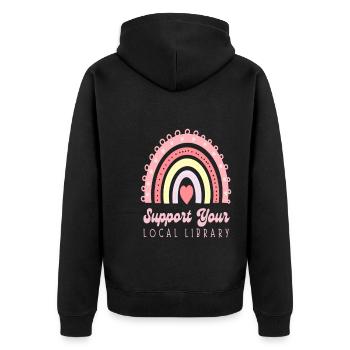 Support Your Local Library - Unisex Premium Bio Zip Hoodie - Schwarz - Hinten - Nico (187cm)