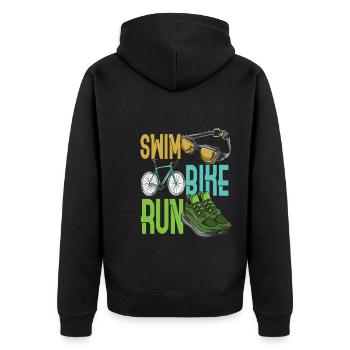 Children Triathlet Swim Bike Run Triathlon - Unisex Premium Bio Zip Hoodie - Schwarz - Hinten - Nico (187cm)
