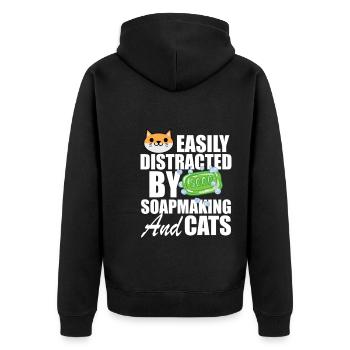 Soap Maker Easily Distracted By Soapmaking And Cat - Unisex Premium Organic Zip Hoodie - black - Back - Nico (187cm)