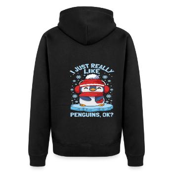 I Just Really Like Penguins Ok - Unisex Premium Organic Zip Hoodie - black - Back - Nico (187cm)