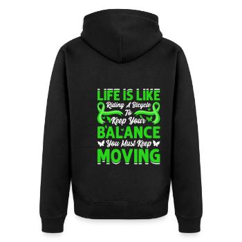 Life Is Like Riding A Bicycle - Unisex Premium Bio Zip Hoodie - Schwarz - Hinten - Nico (187cm)