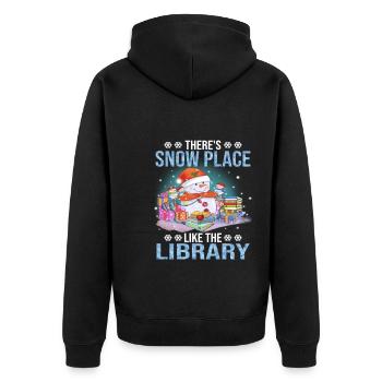 There's Snow Place Like The Library Christmas - Unisex Premium Bio Zip Hoodie - Schwarz - Hinten - Nico (187cm)