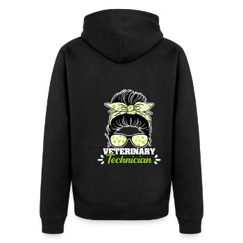 Veterinary Technician Messy Bun - Unisex Premium Bio Zip Hoodie - Schwarz - Hinten - Nico (187cm)