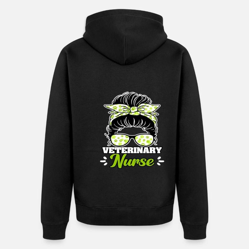 Infirmière vétérinaire Messy Bun - Veste à capuche bio Premium Unisexe - noir