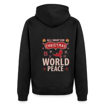 All I want for Christmas is World Peace - Unisex Premium Bio Zip Hoodie - Schwarz - Hinten - Nico (187cm)