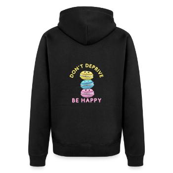NICHT BERAUBEN SEI GLÜCKLICH - Unisex Premium Bio Zip Hoodie - Schwarz - Hinten - Nico (187cm)