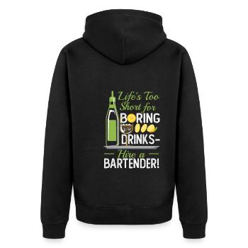 Boring Drinks - Unisex Premium Bio Zip Hoodie - Schwarz - Hinten - Nico (187cm)