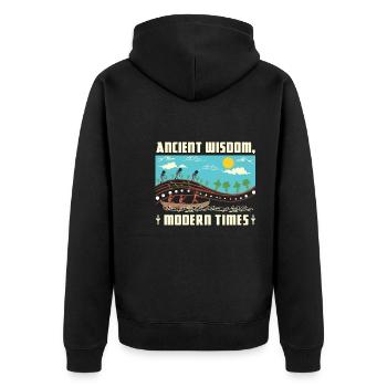 Ancient Wisdom, Modern Times - Unisex Premium Bio Zip Hoodie - Schwarz - Hinten - Nico (187cm)