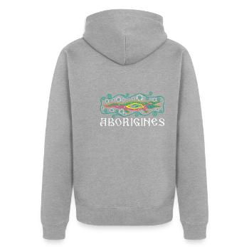 Aborigines - Unisex Premium Bio Zip Hoodie - Grau meliert - Hinten - Nico (187cm)