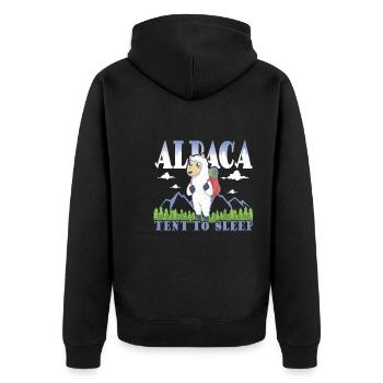 alpaca tent to sleep - Unisex Premium Bio Zip Hoodie - Schwarz - Hinten - Nico (187cm)