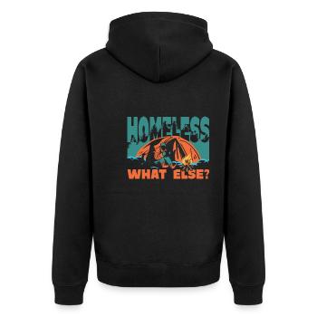 homeless What else? - Unisex Premium Organic Zip Hoodie - black - Back - Nico (187cm)