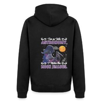 Ich interessiere mich so sehr für Astronomie, dass ich den Mond neidisch mache. - Unisex Premium Bio Zip Hoodie - Schwarz - Hinten - Nico (187cm)