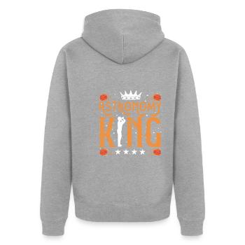 Astrophysik-König - Unisex Premium Bio Zip Hoodie - Grau meliert - Hinten - Nico (187cm)