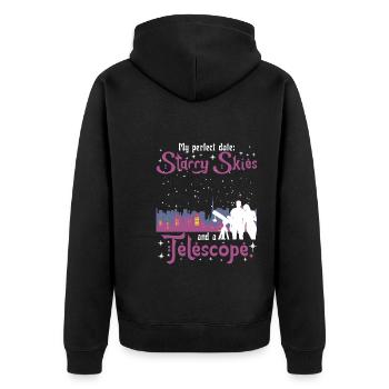 Mein perfektes Date: Sternenhimmel und ein Teleskop. - Unisex Premium Bio Zip Hoodie - Schwarz - Hinten - Nico (187cm)