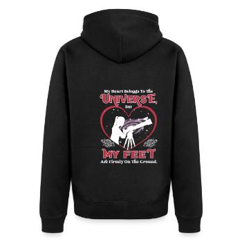 Mein Herz gehört dem Universum - Unisex Premium Bio Zip Hoodie - Schwarz - Hinten - Nico (187cm)