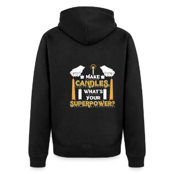 Ich mache Kerzen, was ist deine Superkraft? - Unisex Premium Bio Zip Hoodie - Schwarz - Hinten - Nico (187cm)