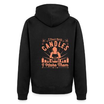 Ich verbrenne keine Kerze, ich mache sie - Unisex Premium Bio Zip Hoodie - Schwarz - Hinten - Nico (187cm)