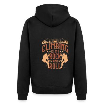 Klettern ist mein "Rock'n'Roll" - Unisex Premium Bio Zip Hoodie - Schwarz - Hinten - Nico (187cm)