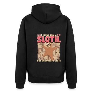 Ich klettere wie ein Faultier, aber mit mehr Stil - Unisex Premium Bio Zip Hoodie - Schwarz - Hinten - Nico (187cm)