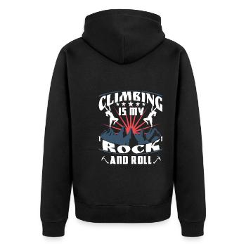 Klettern ist mein "Rock'n'Roll" - Unisex Premium Bio Zip Hoodie - Schwarz - Hinten - Nico (187cm)
