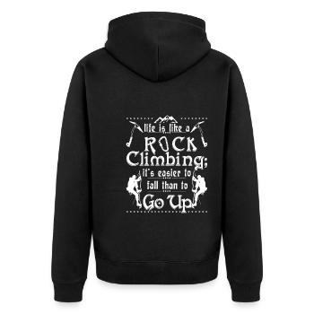 Das Leben ist wie ein Klettern - Unisex Premium Bio Zip Hoodie - Schwarz - Hinten - Nico (187cm)