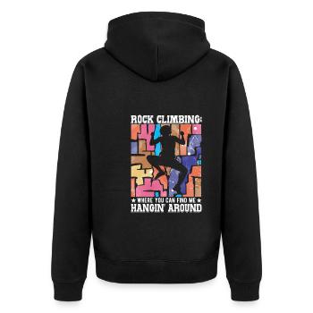 climbing: Where you can find me hangin' around - Unisex Premium Organic Zip Hoodie - black - Back - Nico (187cm)