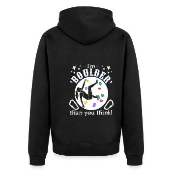 Ich bin ein "Felsbrocken", als du denkst! - Unisex Premium Bio Zip Hoodie - Schwarz - Hinten - Nico (187cm)