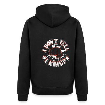 Ich schreie nicht, ich Kihup - Unisex Premium Bio Zip Hoodie - Schwarz - Hinten - Nico (187cm)
