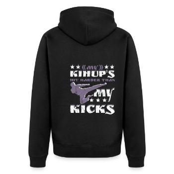 meine Kihup schlagen härter als meine Tritte - Unisex Premium Bio Zip Hoodie - Schwarz - Hinten - Nico (187cm)