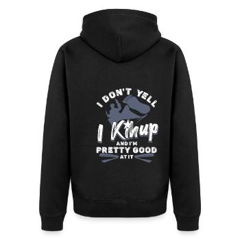 Ich schreie nicht, ich Kihup Und ich bin ziemlich gut darin - Unisex Premium Bio Zip Hoodie - Schwarz - Hinten - Nico (187cm)