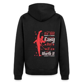 Es ist nicht einfach, aber es lohnt sich - Unisex Premium Bio Zip Hoodie - Schwarz - Hinten - Nico (187cm)