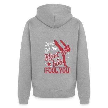 Lass dich nicht von dem stumpfen Bob täuschen - Unisex Premium Bio Zip Hoodie - Grau meliert - Hinten - Nico (187cm)