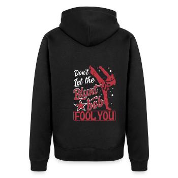 Lass dich nicht von dem stumpfen Bob täuschen - Unisex Premium Bio Zip Hoodie - Schwarz - Hinten - Nico (187cm)
