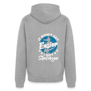 Die Kopfschmerzen, die du fühlst, sind mein Fuß - Unisex Premium Bio Zip Hoodie - Grau meliert - Hinten - Nico (187cm)