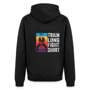 Train Long Fight kurz - Unisex Premium Bio Zip Hoodie - Schwarz - Hinten - Nico (187cm)