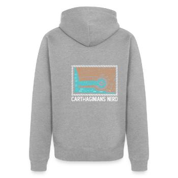 Karthager Nerd - Unisex Premium Bio Zip Hoodie - Grau meliert - Hinten - Nico (187cm)
