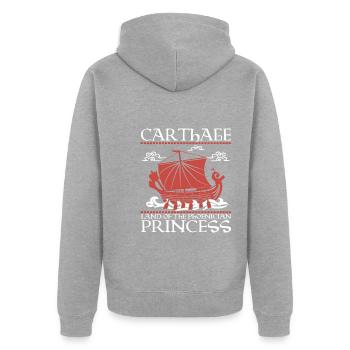 Karthago, Land der phönizischen Prinzessin - Unisex Premium Bio Zip Hoodie - Grau meliert - Hinten - Nico (187cm)