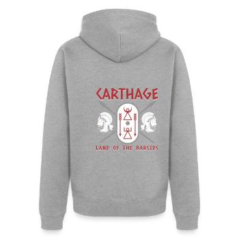 Karthago, Land der Barkiden - Unisex Premium Bio Zip Hoodie - Grau meliert - Hinten - Nico (187cm)