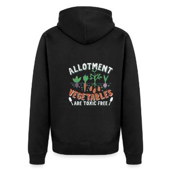 Kleingartengemüse ist giftfrei - Unisex Premium Bio Zip Hoodie - Schwarz - Hinten - Nico (187cm)