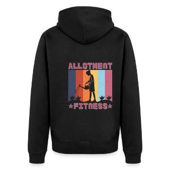 Kleingarten-Fitness - Unisex Premium Bio Zip Hoodie - Schwarz - Hinten - Nico (187cm)