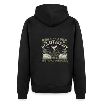 Mein Schrebergarten, der Ort des Friedens - Unisex Premium Bio Zip Hoodie - Schwarz - Hinten - Nico (187cm)