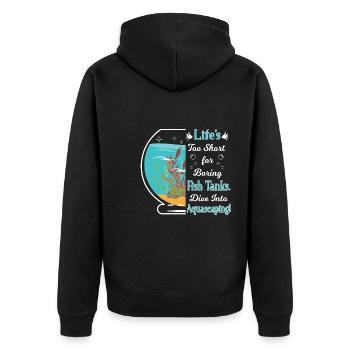 Zu kurz für langweiliges Aquarien-Aquascaping! - Unisex Premium Bio Zip Hoodie - Schwarz - Hinten - Nico (187cm)