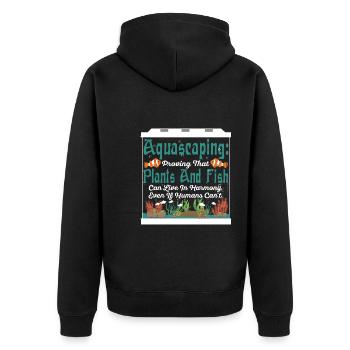 Fische können in Harmonie leben, auch wenn Menschen das nicht können. - Unisex Premium Bio Zip Hoodie - Schwarz - Hinten - Nico (187cm)