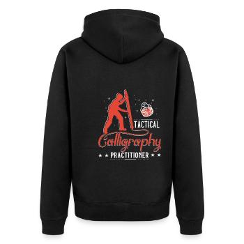 Taktischer Kalligraphie-Praktiker - Unisex Premium Bio Zip Hoodie - Schwarz - Hinten - Nico (187cm)